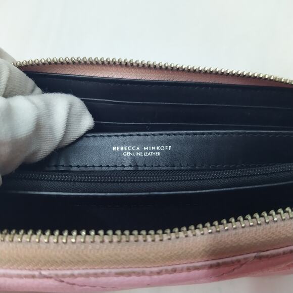 Rebecca Minkoff Pink Leather Chevron Quilted Zip Around Credit Card Wallet - Picture 12 of 16